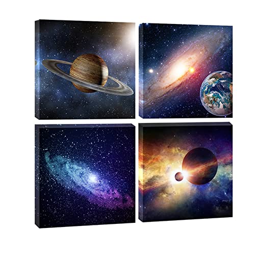 Wieco Art Leinwanddrucke Wandkunst Modern 4 Stück Universal Magic Power Gemälde für Schlafzimmer Home Dekorationen gespannt und gerahmt Stern Himmel Bilder Astronomie Landschaft Kunstwerk von Wieco Art