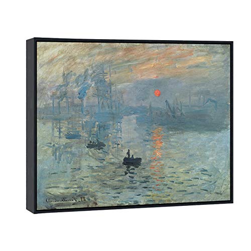 Wieco Art Leinwanddrucke mit Sonnenaufgang von Claude Monet, berühmte Gemälde, Reproduktion, Meereslandschaft, Kunstwerk, Bilder auf Leinwand, Wandkunst für Heimdekorationen, Schwarz von Wieco Art