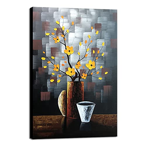 Wieco Art Ölgemälde „Stille Schönheit“, modern gespanntes und gerahmtes Blumenkunstwerk, 100 % handbemalt, abstraktes Blumengemälde auf Leinwand, Wandkunst fertig zum Aufhängen für Wohnzimmer, Schlafzimmer, Raumdekorationen von Wieco Art
