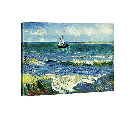 wieco Art – Seascape at Saintes Maries von Vincent van Gogh Öl Gemälde Reproduktion klassischen Giclée-Kunstdruck auf Leinwand Kunstwerken Ocean Bilder Gemälde auf Leinwand Wand Kunst für Schlafzimmer Home Dekorationen von Wieco Art