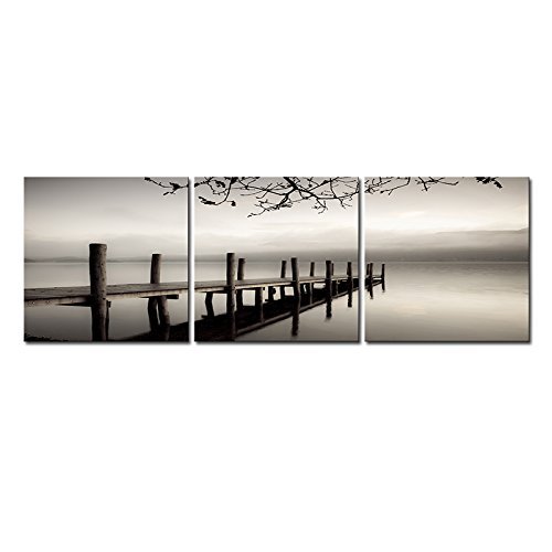 Wieco Art - Peace Large Modern 3 Paneele B & W Gallery Wrapped Landschaft Giclée-Leinwanddruck auf Leinwand, Wandkunst, fertig zum Aufhängen für Wohnzimmer, Küche, Heimbüro, Dekorationen von Wieco Art