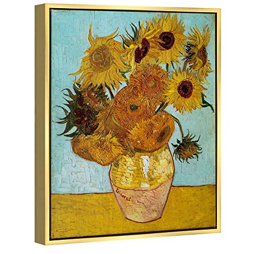 Wieco Art – Sonnenblumen-Ölgemälde von Vincent Van Gogh Reproduktion moderner Blumen-Giclée-Leinwanddrucke Kunstwerke Blumen Bilder auf Leinwand Wandkunst für Zuhause und Büro Dekoration, gold von Wieco Art