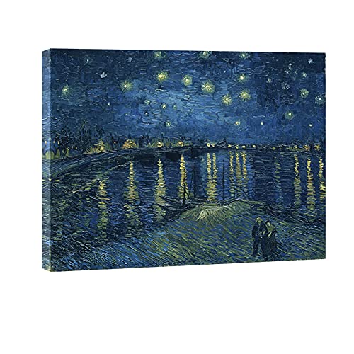 Wieco Art Starry Night Over the Rhone by Van Gogh Oil Paintings Reproduction Canvas Prints Giclee Artwork for Wall Decor Stretched and Framed Art work V0026-12090 von Wieco Art