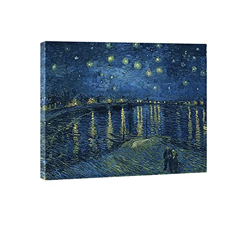 Wieco Art - Sternennacht über der Rhone von Van Gogh, berühmte Ölgemälde, Reproduktion, moderner gerahmter Giclée-Kunstdruck, Meereslandschaft, Bilder auf Leinwand, Wandkunst für Heimbüro-Dekorationen von Wieco Art