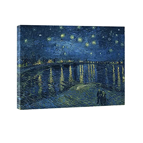 Wieco Art Van Gogh Ölgemälde mit Sternennacht über der Rhone von Van Gogh, Reproduktion, groß, modern, gespannt und gerahmt, Leinwanddruck, Wandkunst, Meereslandschaft, Bilder, Büro, Dekoration von Wieco Art