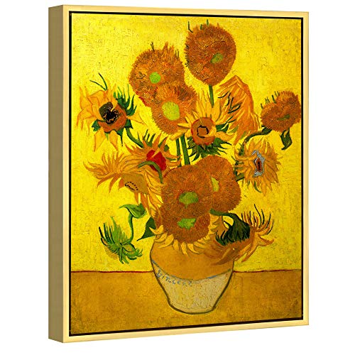 Wieco Art Van Gogh Vase mit Goldrahmen, mit 15 Sonnenblumen, moderne abstrakte Blumen, Leinwanddruck, Kunstwerk für Zuhause, Büro, Schlafzimmer, Dekorationen VAN-0015-3040UK-GF von Wieco Art