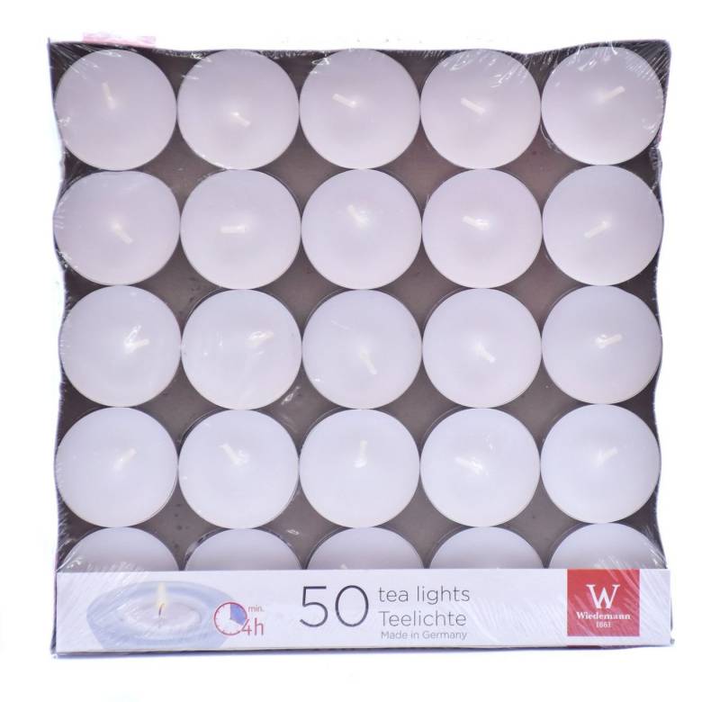 Wiedemann Stumpenkerze Wiedemann 580931.004 Teelicht - weiß, 50 Stück, Metallhülle von Wiedemann