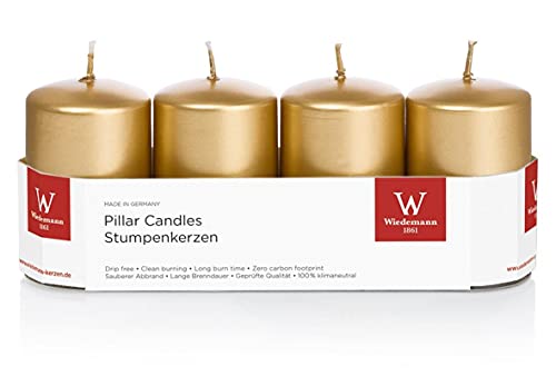Wiedemann Stumpenkerzen 4er-Riegel lackiert, Wachs, Gold, 8 x 5 cm von Wiedemann