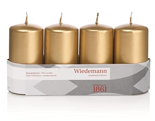 Wiedemann Stumpenkerzen 4er-Riegel lackiert, Wachs, Gold, 10 x 5 cm, 4 von Wiedemann