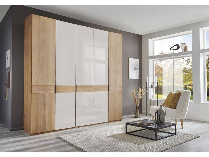 Drehtürenschrank WIEMANN Cardiff, Massivholztüren in Kombination mit Glas- oder Spiegeltüren , weiß (glas weiß), B:246,3cm H:236cm T:58cm, Floatglas, Holzwerkstoff, Hartfaserplatte, Massivholz, Schränke, hochwertiges Design in langlebiger Qualität, viel Stauraum von Wiemann
