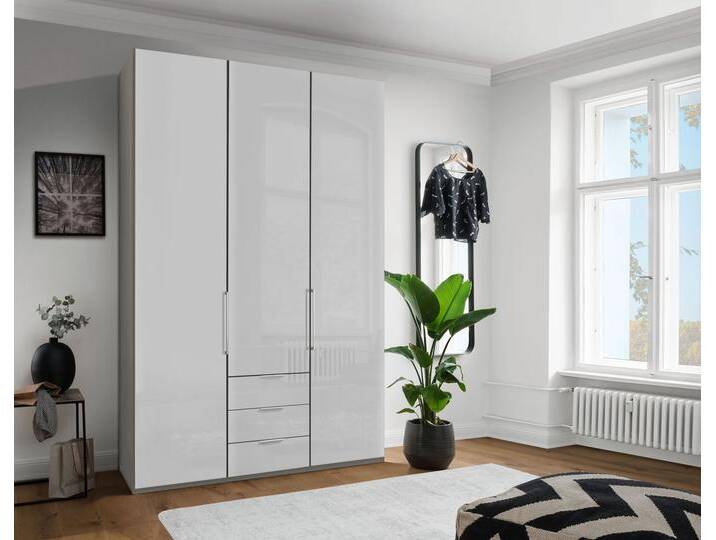 Drehtürenschrank WIEMANN Monaco , grau (kieselgrau, dekor, glas weiß), B:148,5cm H:236cm T:58cm, Holzwerkstoff, Floatglas, Schränke, mit Glasfront sowie hochwertigen Beschlägen inkl. Dämpfung von Wiemann