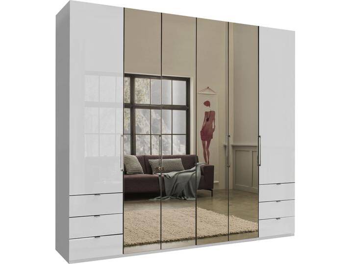 Falttürenschrank WIEMANN Kansas, Kleiderschrank, Schrank, Wäscheschrank, mit Glas und Spiegel , weiß (weiß, weißglas und spiegel), B:300cm H:217cm T:58cm, Schränke, Drehtürenschrank, inkl. gepämpften Schubkästen und Türen, mit Panoramaöffnung von Wiemann