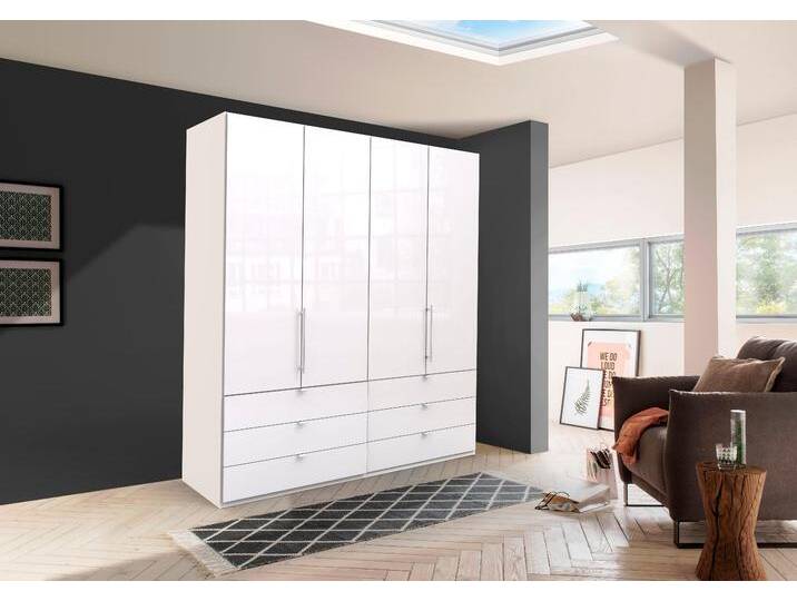 Falttürenschrank WIEMANN Loft, Kleiderschrank, Schrank, Wäscheschrank, mit Glasfront , weiß (weiß, weiß glas), B:200cm H:216cm T:58cm, Schränke, inkl. gepämpften Schubkästen und Türen, mit Panoramaöffnung von Wiemann