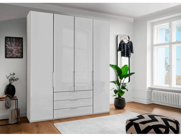 Falttürenschrank WIEMANN Monaco , weiß (weiß, glas weiß), B:197,4cm H:236cm T:58cm, Holzwerkstoff, Floatglas, Schränke, mit Glasfront sowie hochwertigen Beschlägen von Wiemann