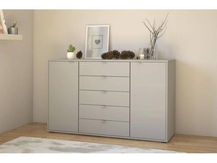Kombikommode WIEMANN Nizza , grau (champagner, dekor, glas champagner), B:141cm H:86cm T:43cm, Holzwerkstoff, Floatglas, Sideboards, vormontiert, mit Soft-Close und Glasfront von Wiemann