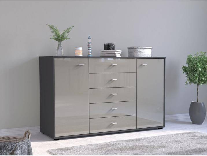 Kombikommode WIEMANN Rialto , grau (graphit, kieselgrau), B:141cm H:86cm T:43cm, Sideboards, vormontiert von Wiemann