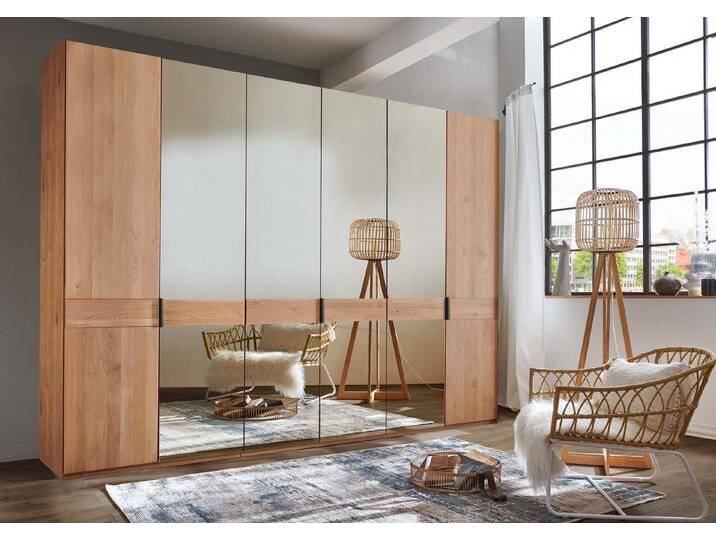 WIEMANN Drehtürenschrank Cardiff, Massivholztüren in Kombination mit Glas- oder Spiegeltüren (4 Breiten, 2 Höhen 216/236cm auswählbar) hochwertiges Design in langlebiger Qualität, viel Stauraum, braun von Wiemann
