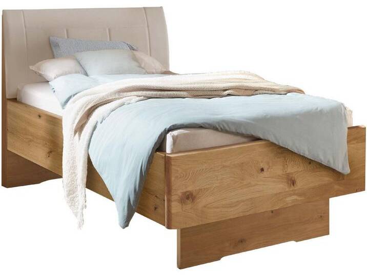 WIEMANN Holzbett Cardiff, Bettgestell, Bettrahmen, teilmassiv, mit Polsterkopfteil (Belastbarkeit 110/220 Kg, 4-fache höhenverstellbar, MADE IN GERMANY), Fußteil aus Massivholz, verschiedene Größen, braun von Wiemann