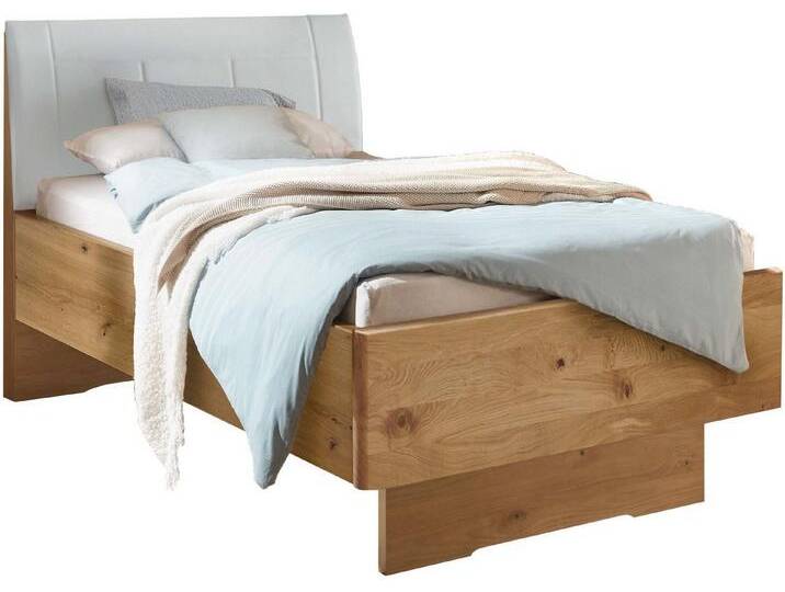WIEMANN Holzbett Cardiff, Bettgestell, Bettrahmen, teilmassiv, mit Polsterkopfteil (Belastbarkeit 110/220 Kg, 4-fache höhenverstellbar, MADE IN GERMANY), Fußteil aus Massivholz, verschiedene Größen, braun von Wiemann