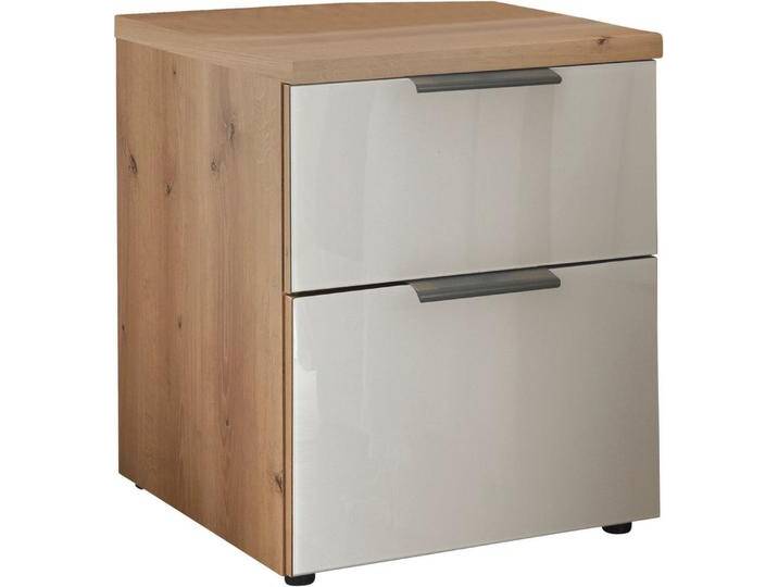 WIEMANN Nachtkonsole Como, vormontiert, Bianco-Eiche-Dekor/Glas Champagner/Schiefer von Wiemann