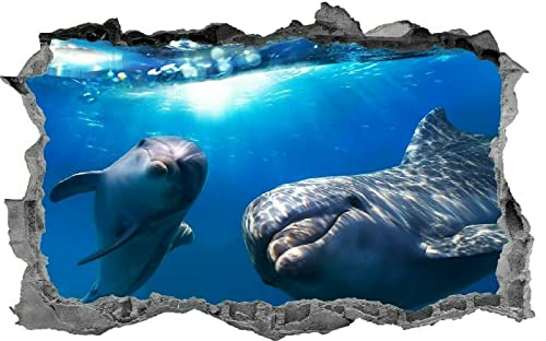 3D-Effekt Wandtattoo Delfin Aufkleber Durchbruch selbstklebendes Wandbild Wandsticker Stein Wanddurchbruch Wandaufkleber Tattoo, Größe 80x120cm von Wieoc