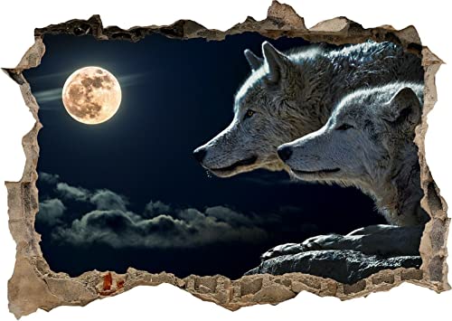 3D-Effekt Wandtattoo Wolf Aufkleber Durchbruch selbstklebendes Wandbild Wandsticker Stein Wanddurchbruch Wandaufkleber Tattoo, Größe 55x83cm von Wieoc