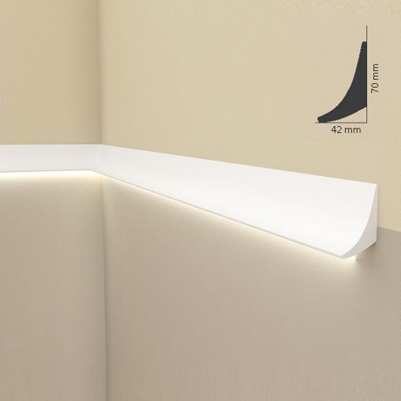Hochwertige Licht Zierleiste "QL006" Polyurethan weiß 42 x 70 x 2000 mm LED Leisten indirekte Beleuc von Wiesemann