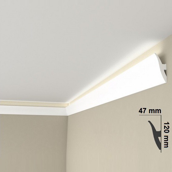 Qualitäts Licht Stuckleiste "QL009" Polyurethan weiß (47 x 120 x 2000 mm) von Wiesemann