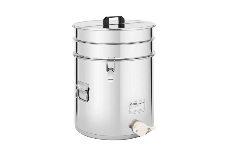 Wiesenfield Aufbewahrungssystem Honigeimer Honig-Abfülleimer mit Sieb, Deckel und Quetschhahn, Edelstahl, verschiedene Größen von Wiesenfield