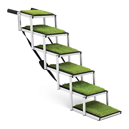 Wiesenfield WIE-PETSTEP-104 Hundetreppe Höhe: 81 cm 68 kg 6 Stufen Kunstrasen Hunderampe Treppe Hundetreppe Auto von Wiesenfield