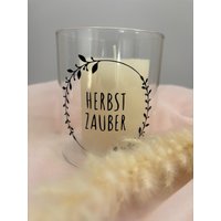 Windlicht, Deko Herbst, Windlicht Aus Glas, Wohnzimmer, Kerzenhalter Vinylfolie Sticker Schriftzug Herbstzauber von Wiesenzauber