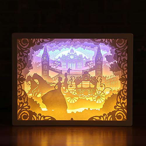 3D-Papierschnitzerei Nachtlicht Papercut Light Box Shadow Box Papierskulpturen Rahmen Tischlampen Dekorative Papierschnitzkunst Nachtlichter LED-Tischlampe Zur Dekoration (Elfenbein) von Wifehelper