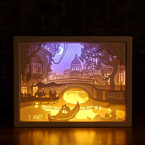 3D-Papierschnitzerei Nachtlicht Papercut Light Box Shadow Box Papierskulpturen Rahmen Tischlampen Dekorative Papierschnitzkunst Nachtlichter LED-Tischlampe Zur Dekoration (Fähre) von Wifehelper