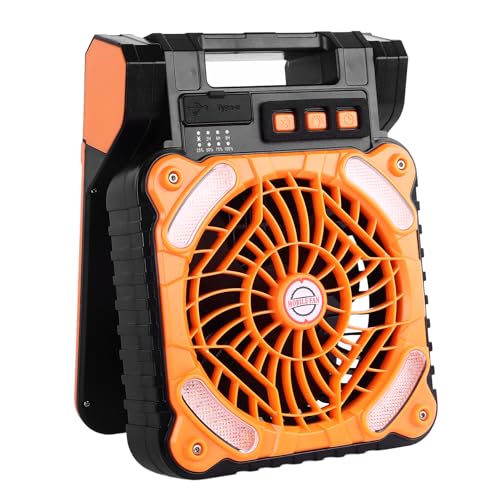 5200 Ah Solarventilator, Campingventilator mit Solarpanel, Wiederaufladbarer Solarbetriebener Ventilator für den Außenbereich, Stufenlose Geschwindigkeit und Leiser (ORANGE) von Wifehelper