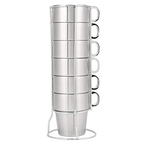 6 Stücke 300 ml Edelstahl Kaffeetasse Set, Doppelschicht Verbrühschutz Wasser Milch Tee Tasse mit Getränkehalter Stehen Für Nachmittagstee Brunch Camping von Wifehelper
