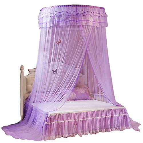 Atmungsaktive Runde Baldachin Spitze Prinzessin Stil Moskitonetz Bett Vorhang Netting Home Schlafzimmer Dekor(Violett) von Wifehelper