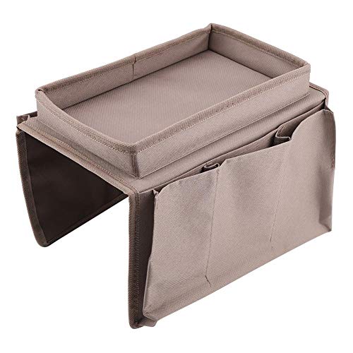 Couch Sofa Stuhl Armlehne Caddy Organizer Hängen TV Fernbedienung Zeitschriftenhalter Speicherorganisator Couch Aufbewahrungstasche mit Getränkehalter Tablett(Braun) von Wifehelper