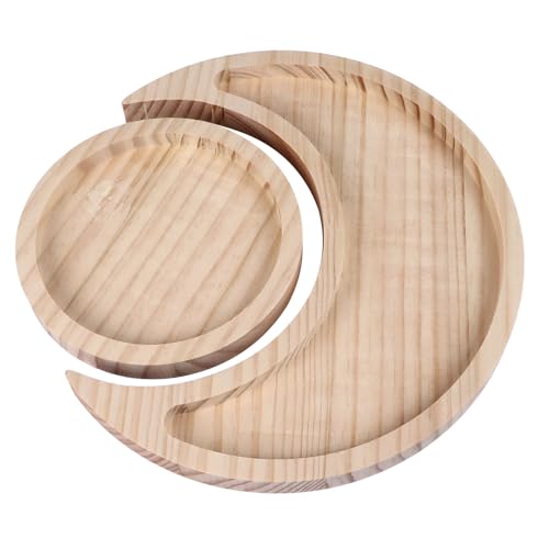 Kristall-Halter, Holz-Mond-Abendessen-Tablett, Runder Teller aus Kiefernholz, Kreis-Mond-Größe für Unverzichtbare Dekorative Tabletts von Wifehelper