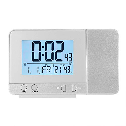 Projektion Digitaler Wecker LED Multifunktionszeit Datum Woche Temperatur USB-Anschluss Laden Innen Schlafzimmer Büro (Silber) von Wifehelper