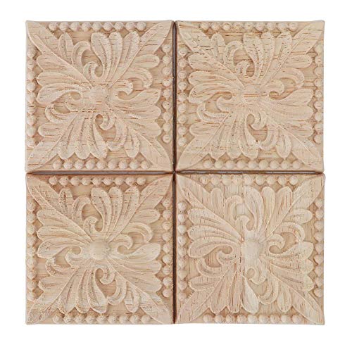 4 Stücke Carving Checkered Applique Unlackiert Aufkleber für Möbel Dekoration Natürliche Holzapplikationen Platz Blume Carving Decals Dekorative Holz Handwerk 6x6 cm (2#) von Wifehelper