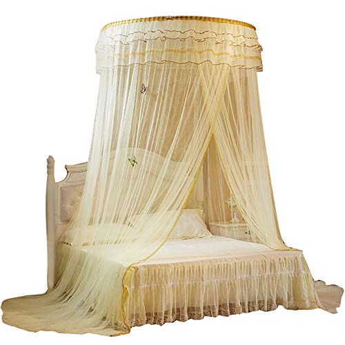 Wifehelper Atmungsaktive Runde Baldachin Spitze Prinzessin Stil Moskitonetz Bett Vorhang Netting Home Schlafzimmer Dekor(Beige) von Wifehelper