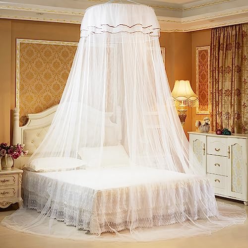 Wifehelper Atmungsaktives Rundes Baldachin Spitze Prinzessin Stil Moskitonetz Bett Vorhang Netz (White) von Wifehelper