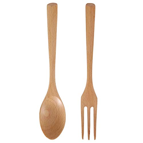 Löffel und Gabel Set Holz leichte natürliche tragbare Dessert Suppe Geschirr für Home Kitchen Reisen Camping Utensil 2Pack(spoon fork set) von Wifehelper