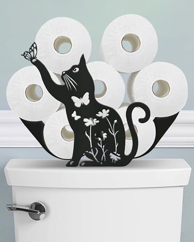 Wigag Toilettenpapierhalter mit Katzenmotiv, Ständer für zusätzliche 8 Rollen, dekorativ, freistehend, für Toilettenpapier, Bauernhaus, Badezimmer, Tierdekoration, Zubehör, Aufbewahrungsschrank von Wigag