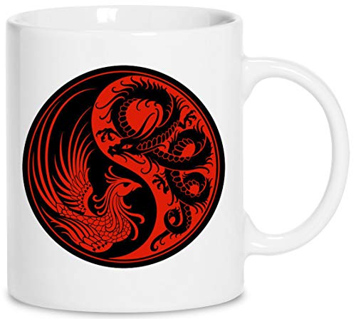 rot und Schwarz Drachen Phönix Yin Yang - Drachen Keramik Weiß Tassen Kaffeebecher Cup Mug von Wigoro