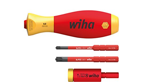 Wiha 41477 easyTorque Adapter Electric mit slimVario Halter und slimBits SL/PZ 4-TLG. in Blister Drehmoment Set, rot gelb, 2,0 Nm von Wiha