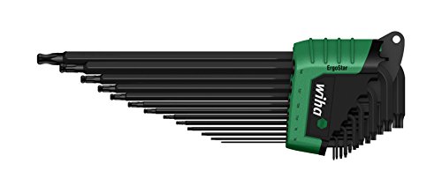 Wiha TORX Kugelkopf, schwenkbar für schwer zugängliche Bereiche, Stiftschlüsselsatz im ErgoStar Halter zum Auffechern der einzelnen Schlüssel/ Stiftschlüssel-Set mit Sechskant-Klingen und Kugelkopf, schwenkbar für schwer zugängliche Bereiche, in praktischer Halterung / Brüniert, 13 teilig von Wiha