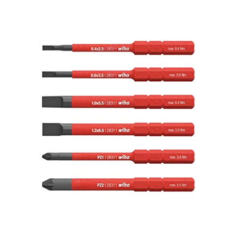 Wiha 42211 Bit Set slimBit electric Schlitz, Pozidriv 6-tlg. In Box Bitsatz, Rot von Wiha