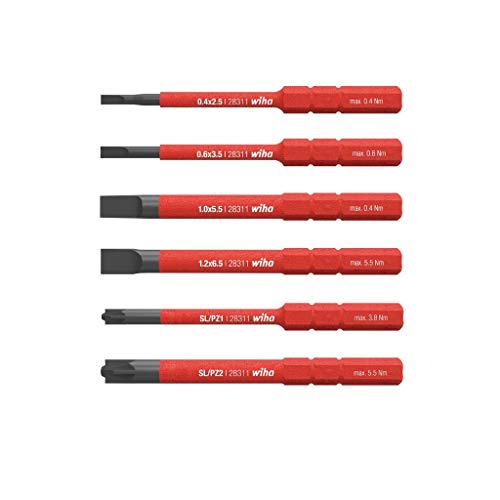 Wiha 42213 Bit Set slimBit electric Schlitz, Plusminus/Pozidriv 6-tlg. In Box Bitsatz, Rot von Wiha