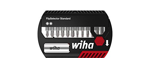 Wiha Bit Set FlipSelector Standard 25 mm Pozidriv, TORX® 13-tlg. 1/4" (39041), Bithalter, Set, Öffnen per Knopfdruck, schneller Bitwechsel, passt in die Hosentasche von Wiha